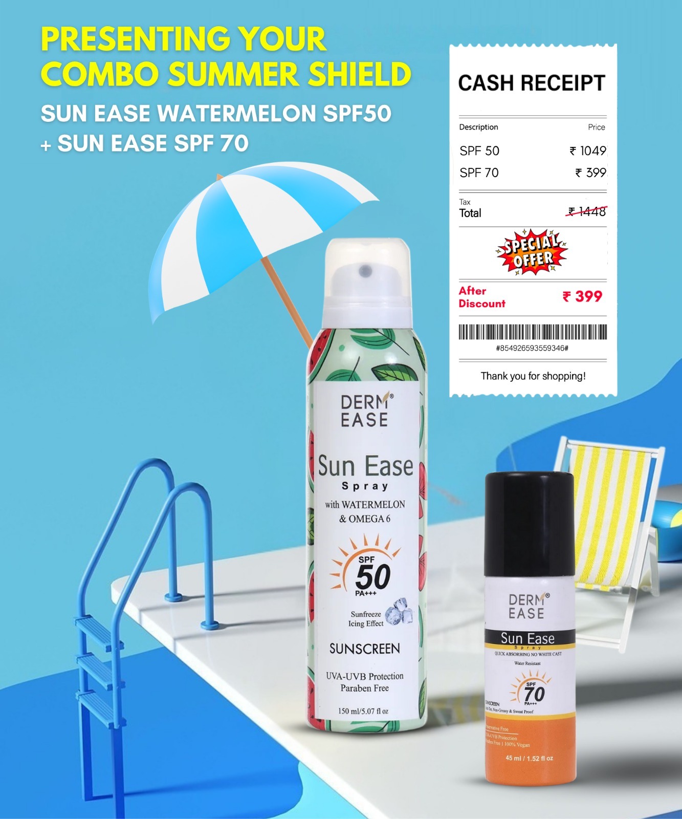 SUN EASE SPRAY WITH WATERMELON & OMEGA 6 SPF 50 + SUN EASE SPRAY SPF 70